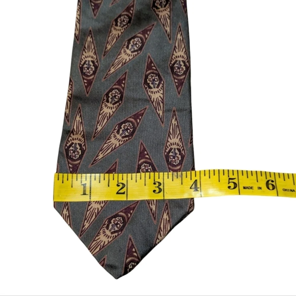 Robert Talbott Studio Nordstrom Silk Neck Tie Vintage Pattern Green Grey Maroon